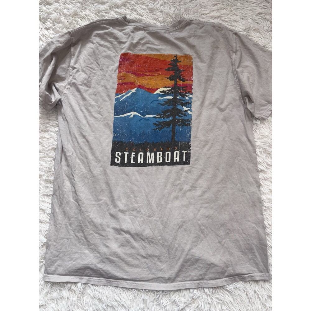 Techstyles Men's sz. L "Steamboat" design short sleeved tee. Comf, grt. quality
